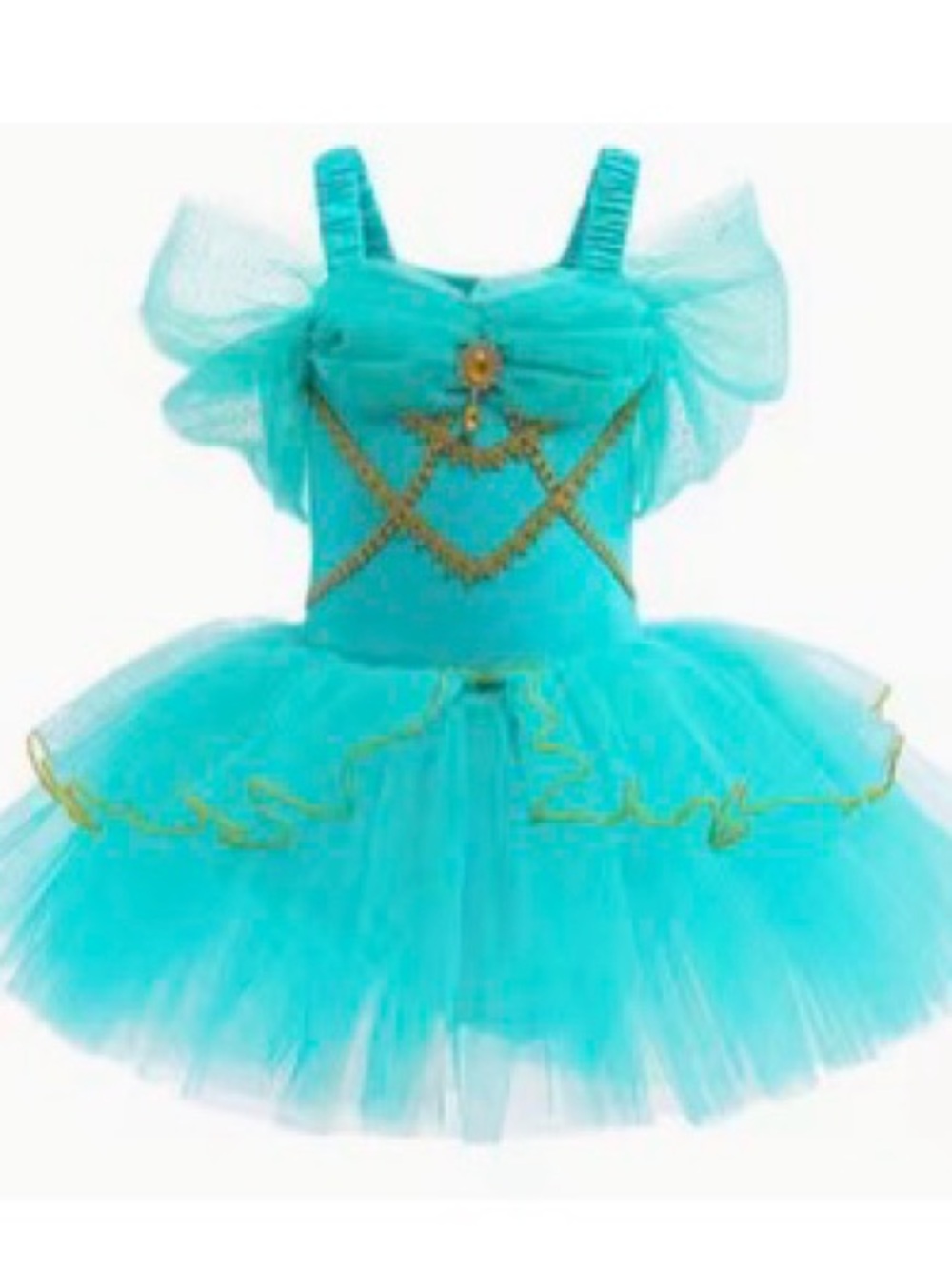 Teal Princess Tutu Dress for Kids - Sparkle Gold Trim